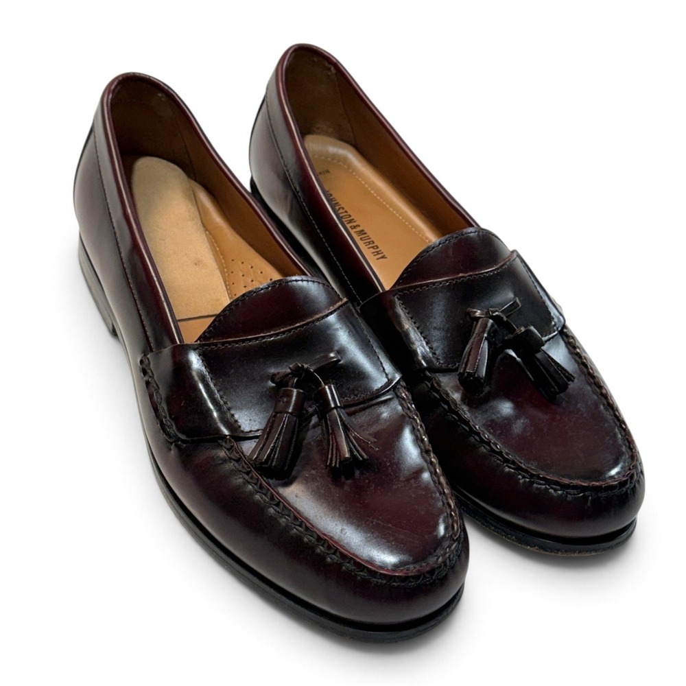 Johnston & Murphy Mens 10.5 M Burgundy Leather Tassel Loafers 15-1084 Brazil
